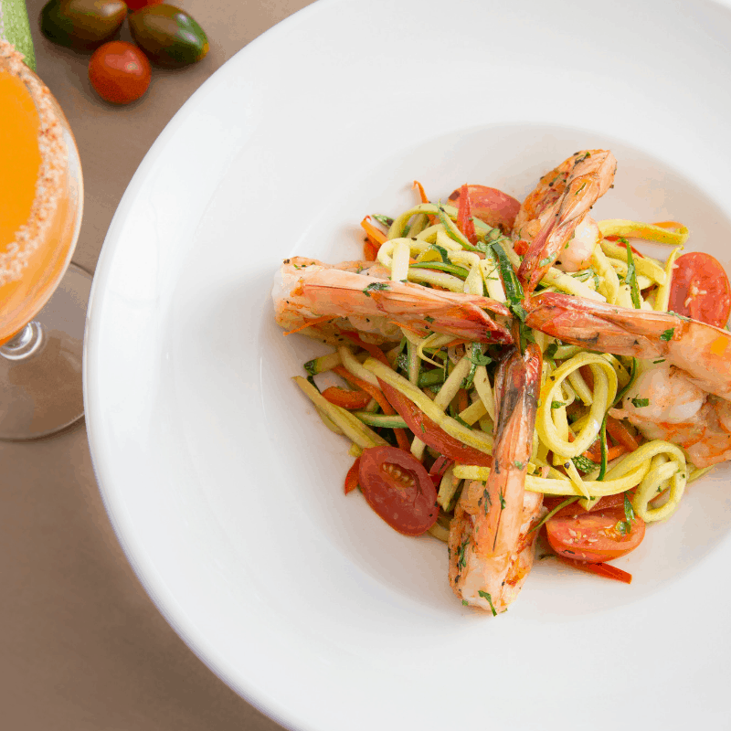 Sierra Bonita Grill vegetable noodles and shrimp